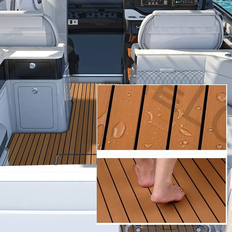 Marine RV Boat Yacht Deck Mat 1200/2400x450x6mm EVA Foam Faux Teak Self Adhesive Flooring Sheet Home Decor Sticker Pad