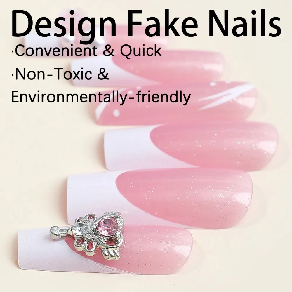 Faux ongles ballerine imperméables pour la saint-valentin, portables, à pression, outil de manucure, couverture complète pour fille