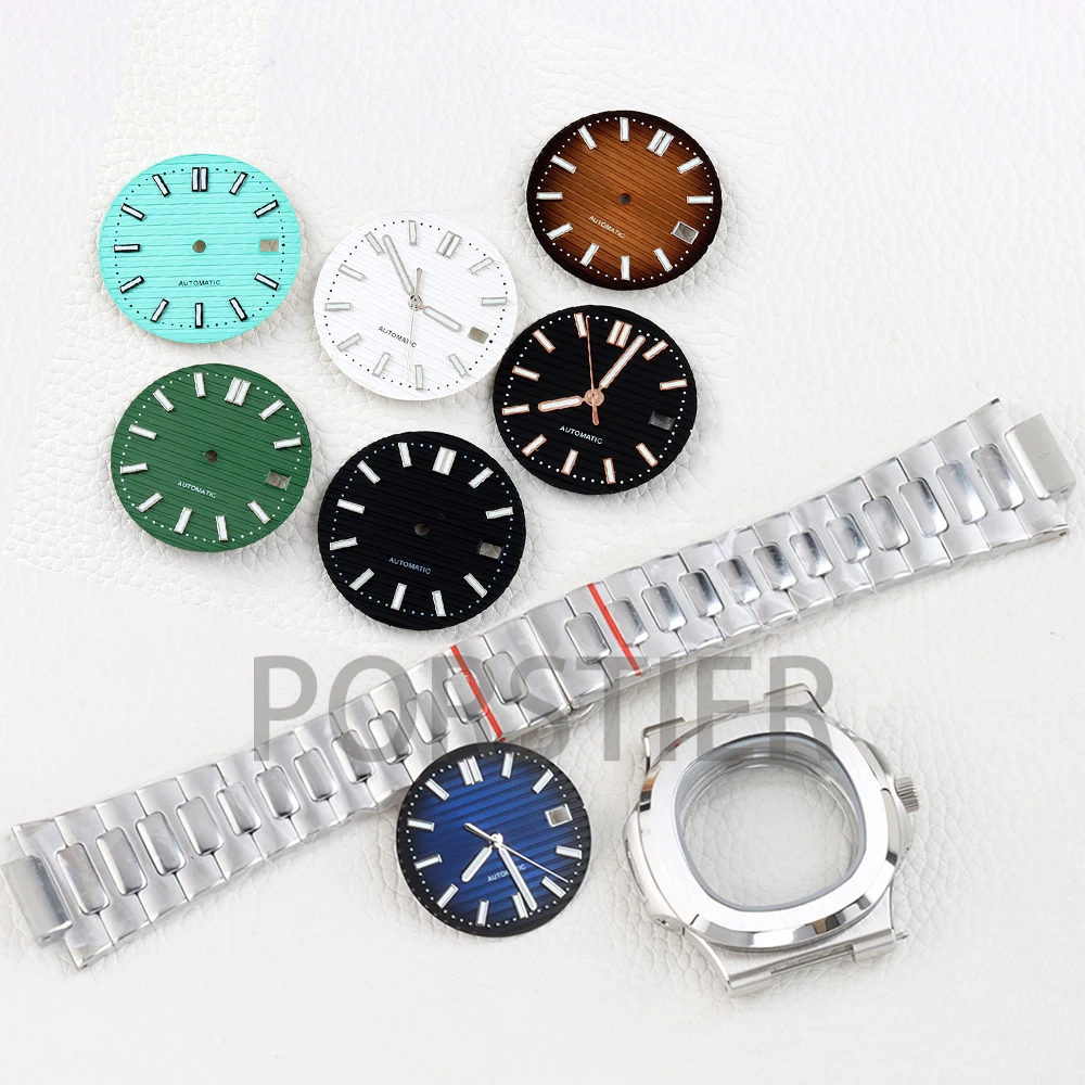 

40mm Nh35 Watch Case Stainless Steel for Nautilus NH35/NH36/NH38 Movement 29.8mm Dial Green Luminous Dial Hands Watch Parts