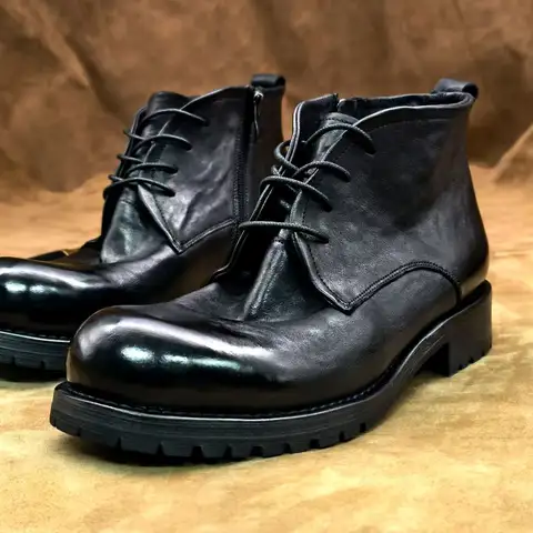 남성용 핸드메이드 더비 패션 레트로 폴드 부츠, 캐주얼 남성 부츠, 야외 캠핑 작업복, 워킹화, 라이딩 모토사이클 스포츠