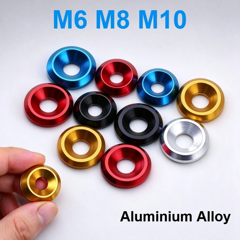 2/5Pc Colorful Aluminum Conical Countersunk Washer, Concave Umbrella Groove Gasket for M6 M8 M10 Countersunk Screw Bolt