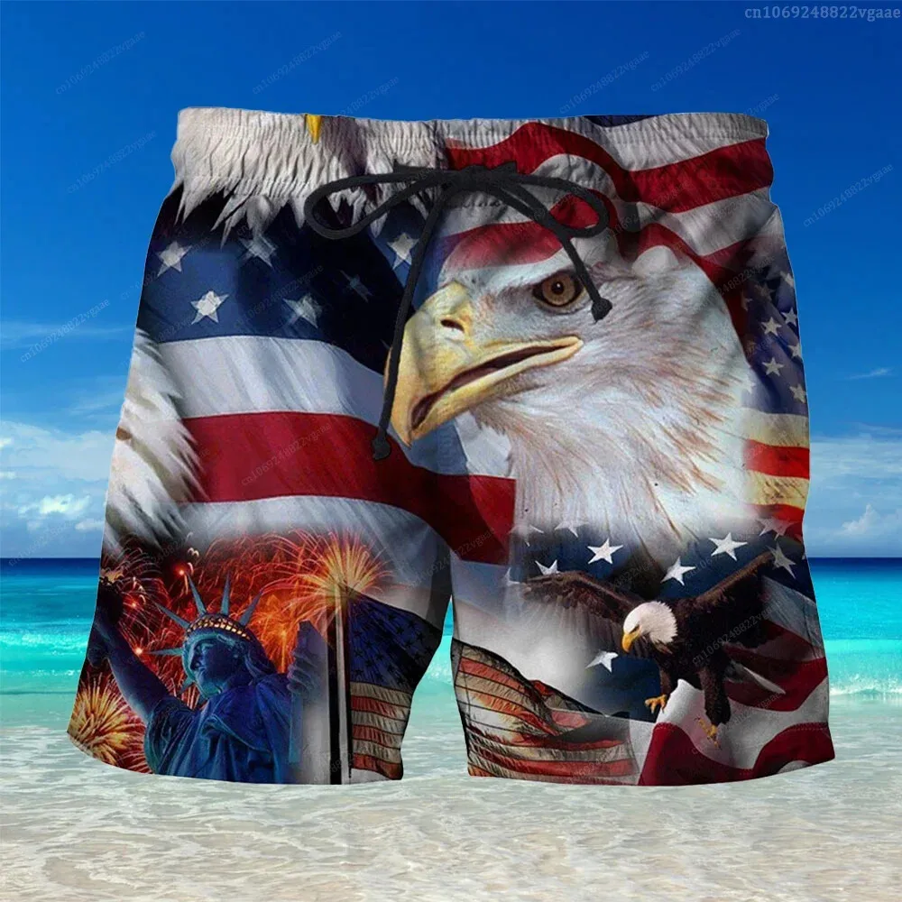 Pantalones cortos con patrón de bandera para hombre, Shorts informales con estampado 3D para playa, surf y natación, Verano