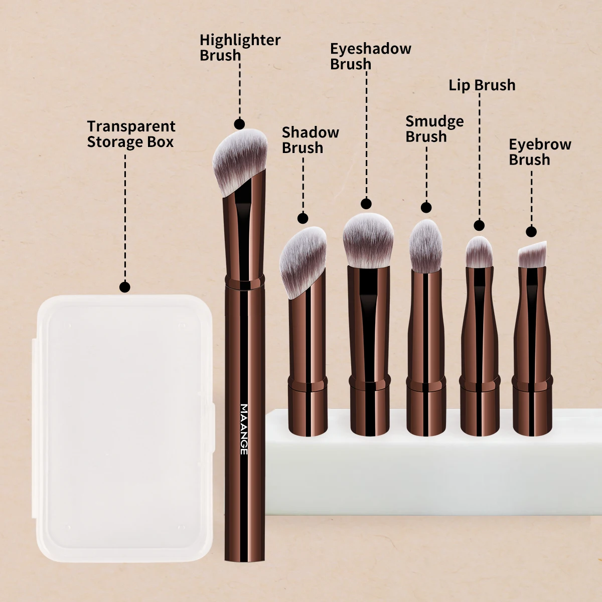 MAANGE-Ensemble de pinceaux de maquillage à double extrémité, poignées amovibles, contour de voyage, correcteur, fard à barrage, outils cosmétiques pour le visage avec boîte