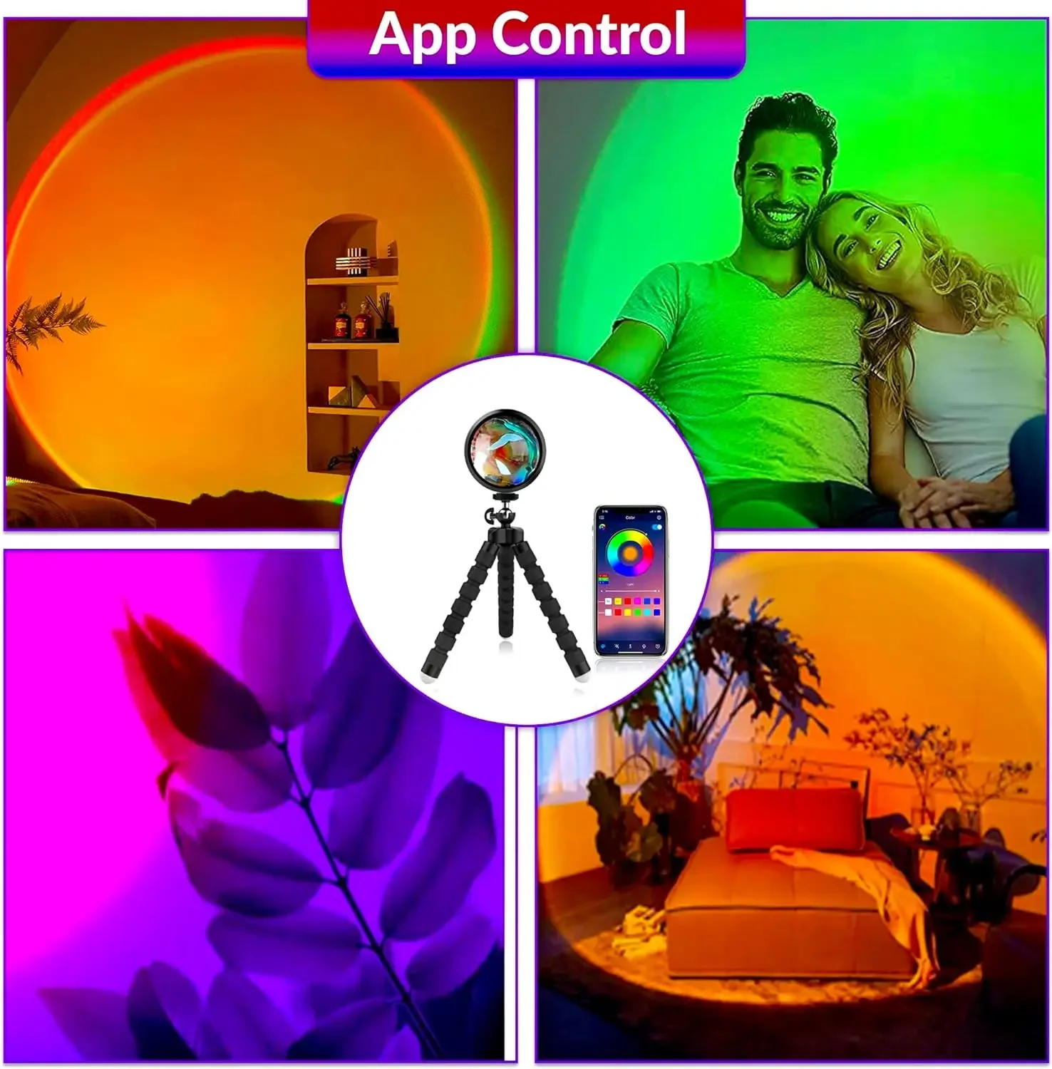 Sunset Strip 16 RGB Colour Changing LEDs - Tripod Projection Light with 360° Rotation for Photography/Parties/Home Decoration