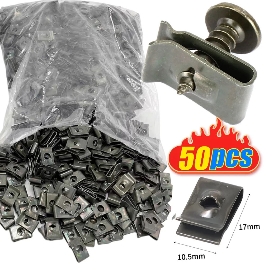 10/50pcs Car Motorcycles Metal Screw Fastener Clips U-Type Clip with Screw Anti-rust Protection Clip Screw Buckle Iron Sheet