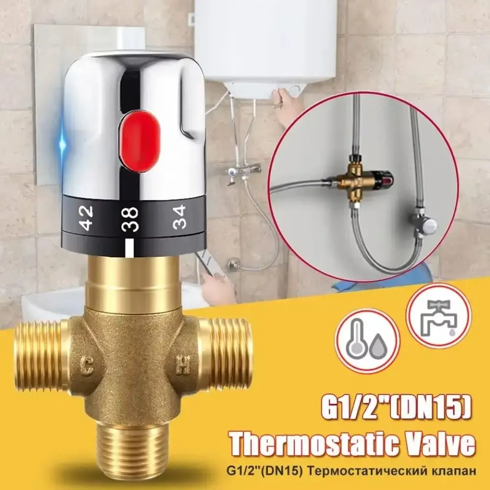 Solid Brass Thermostatic Mixing Valve Hot and Cold Control 3Way Brass Thermostatic Valve Pressure Balance General-purpose