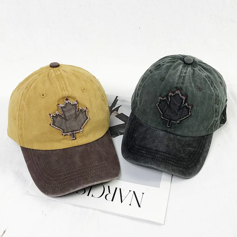 Washed Baseball Cap Unisex Vintage Cap Canada Big Maple Leaf Embroidery Baseball Cap Men Women Outdoor Sports Hats