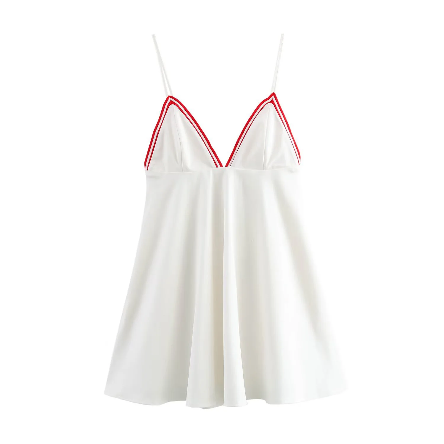 

European And American Style 2025 Spring New Women's Sleeveless Slim Fit Contrasting rNbbed V-neck Suspender Short Dress