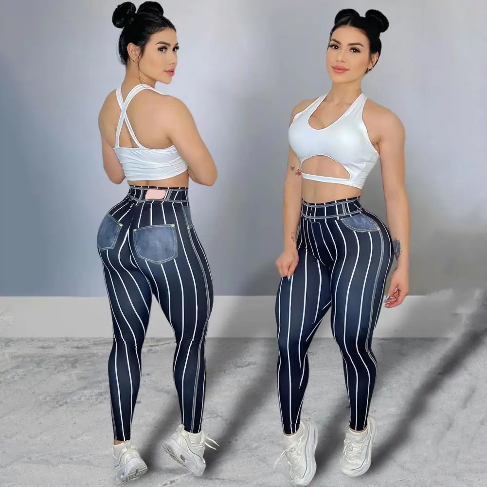 

Printed High Waist Pants Stripe Print High Waist Yoga Leggings for Women Stretchable Fitness Pants for Gym Workout Sexy Tight