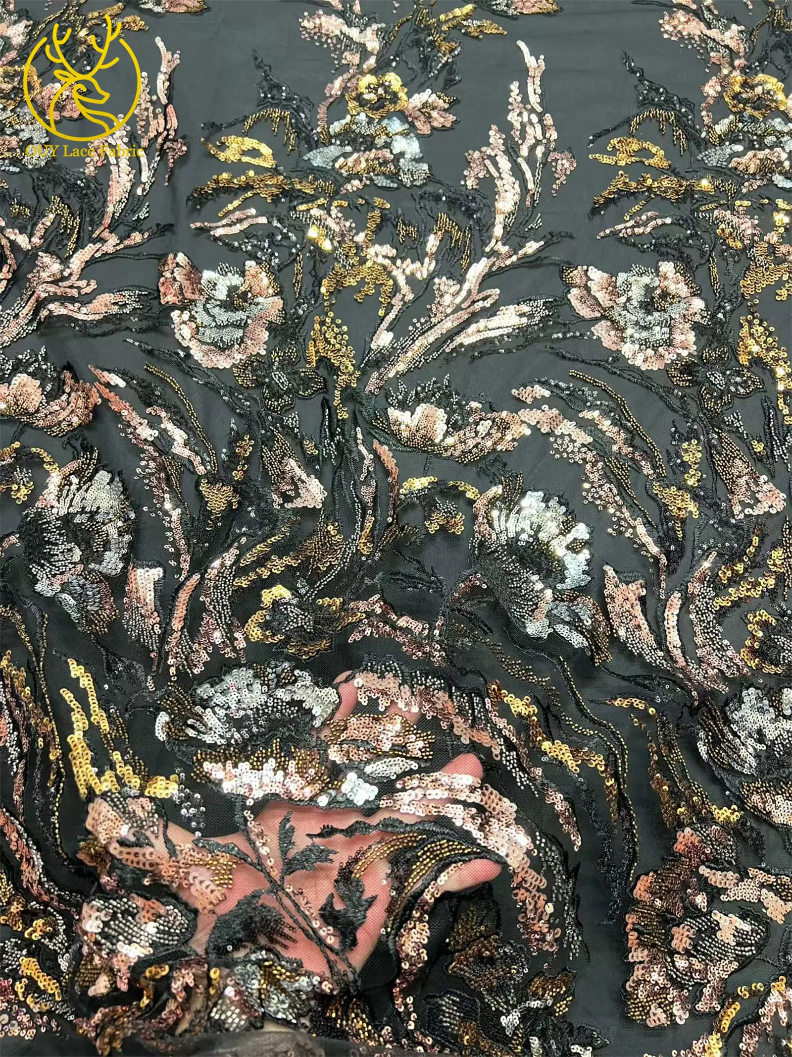 Neues Design Afrikanische Stickerei Pailletten Spitzenstoff 2026 Luxuriöse Französische Nigerianische Perlen-Spitze für Braut- und Partykleider 5 Yards – Detail 11