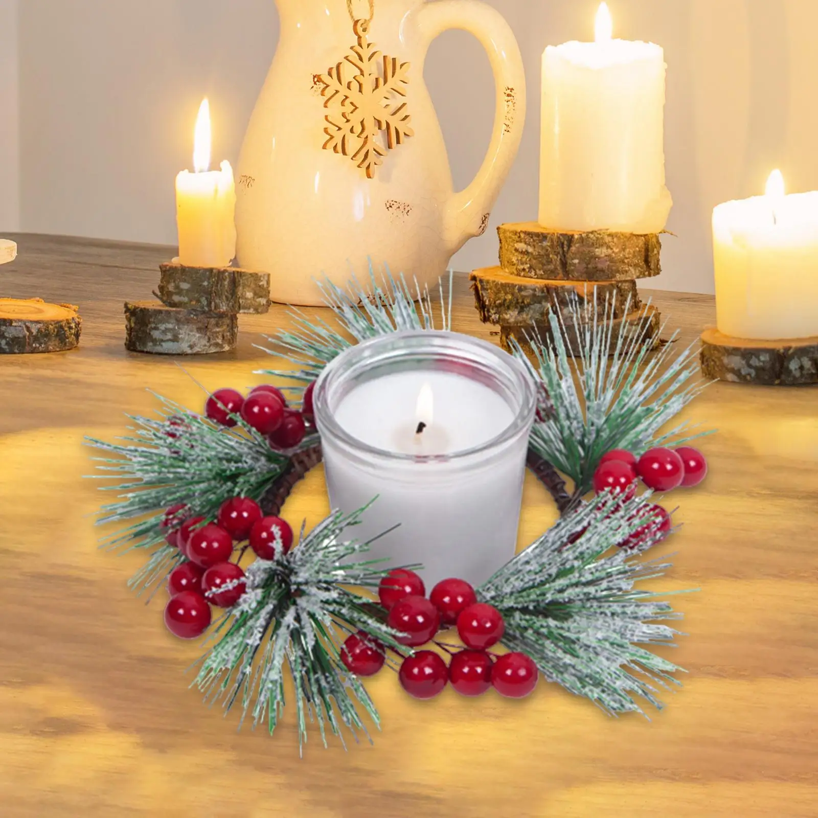 Pillar Candle Wreath 9'' Christmas Candle Ring for Festival Cafe Dining Room