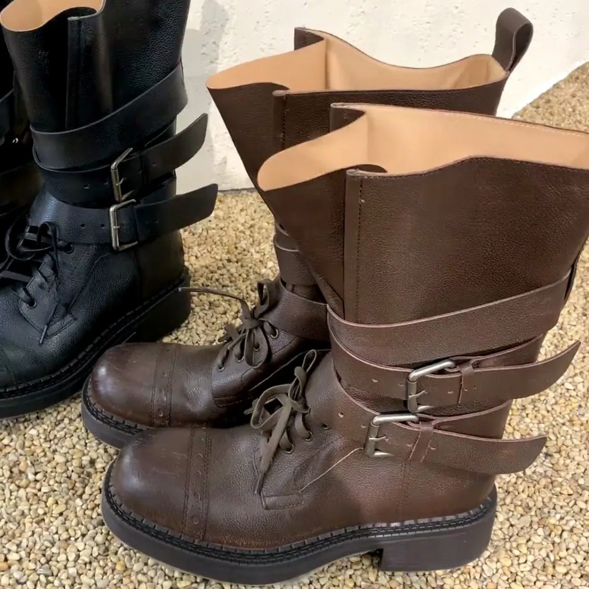 

Retro British Style Women Boots 2025 Chunky Heels Belt Buckle Women Mid Calf Boots Western Cowboy Boots Motorcycle Botines Mujer