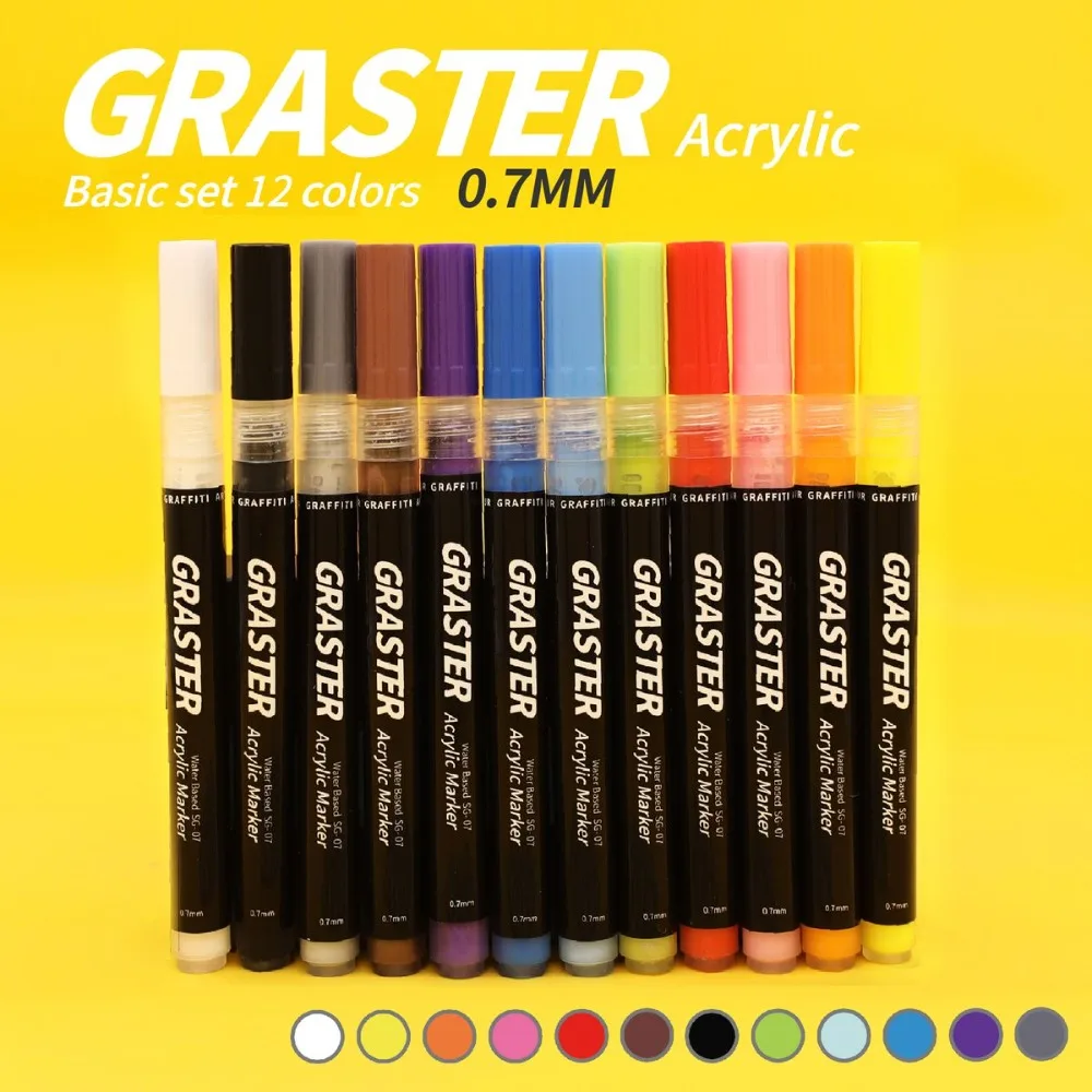 

Набор акриловых маркеров GRASTER, 36 цветов, 0.7 мм, для художественной иллюстрации, рисования, рукописных работ, DIY, специальные маркеры для граффити, товары для творчества