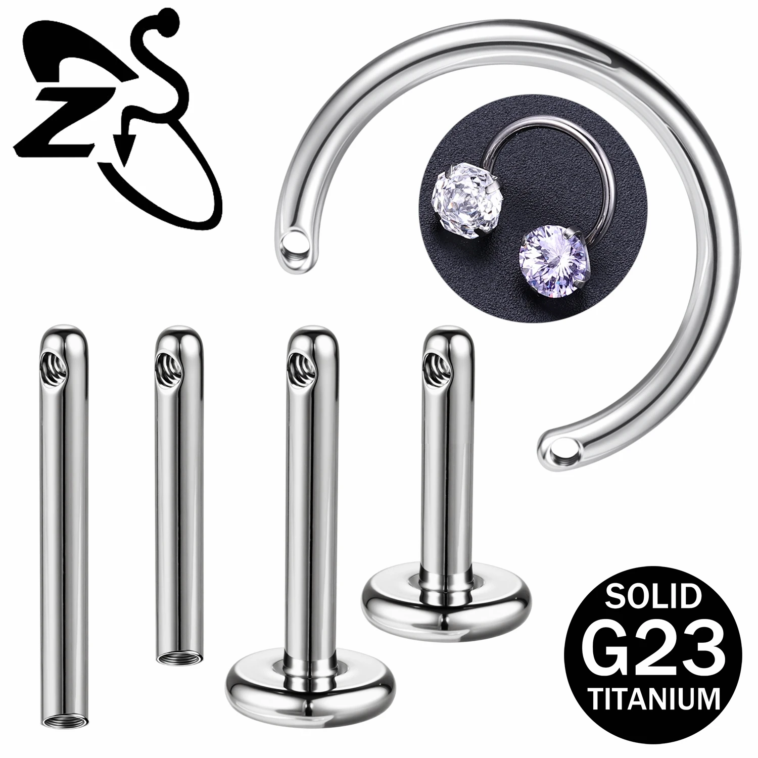 ZS ASTM F136 Titanium 1-5pcs/lot Lip Piercings Rod Women Side Thread Bar Horseshoe Rings Helix Conch Labert Piercings Accessory