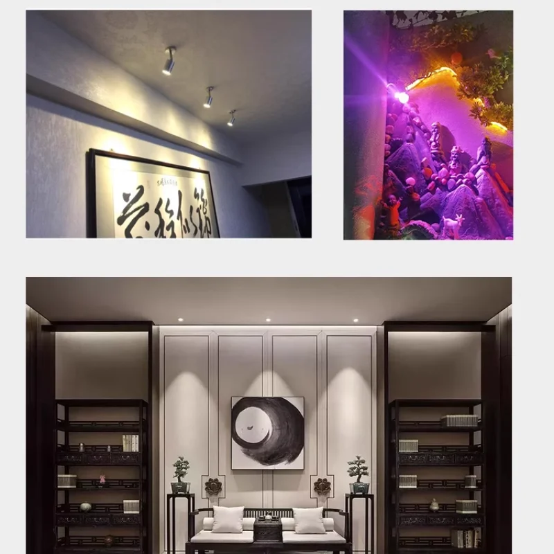 실내 3W 조정 가능한 발광 각도 표면 장착 소형 스포트라이트 220V 디스플레이 캐비닛 12V 바 Ktv 장식 디밍 컬러 라이트