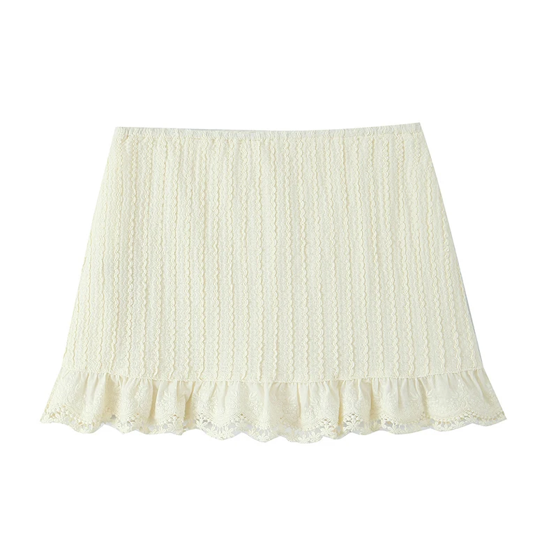 

YENKYE French Style Retro Lace Trim Package Hip Knit Mini Skirt Women Holiday Summer Sexy Skirts