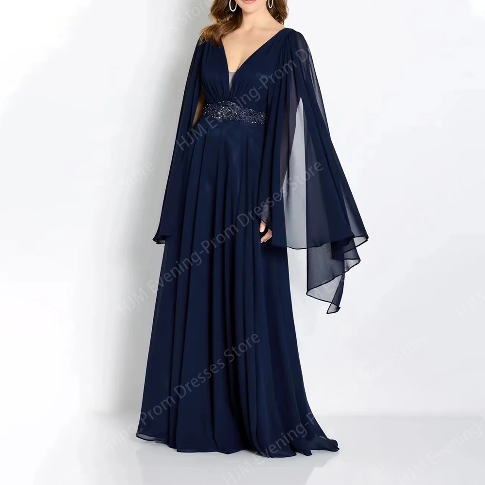 

Elegant Beads Long Mother of the Bride Dresses Chiffon Floor-Length A-Line Wedding Guest Party Evening Gala Dress for Women 2024