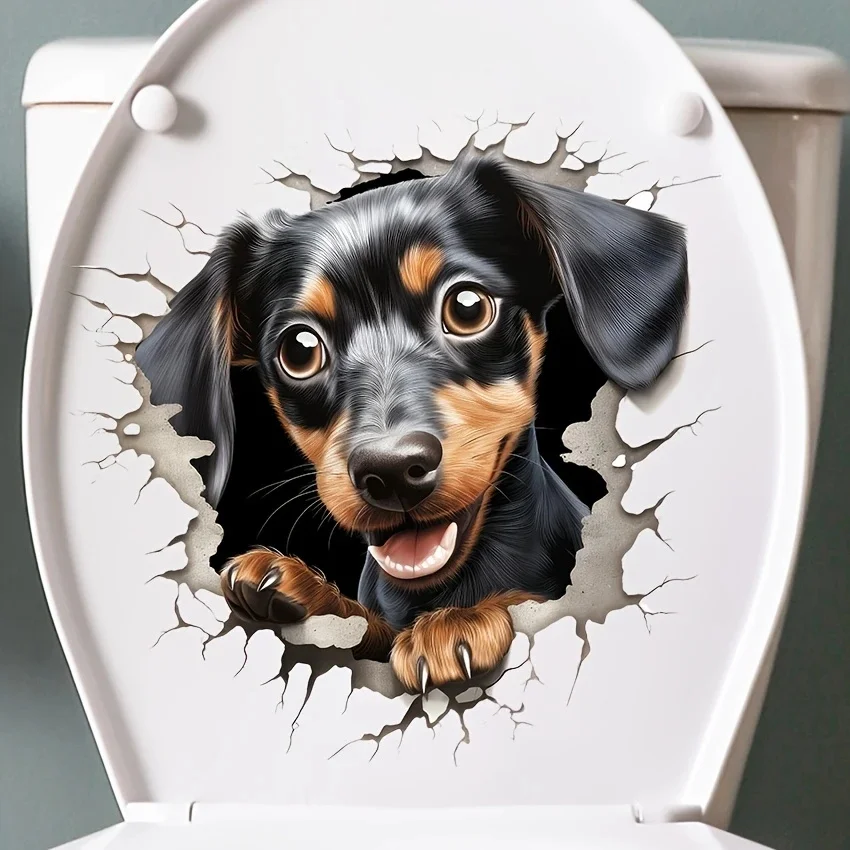 

MT1251# Fun Dog-Themed Self-Adhesive Toilet Seat Decal - Suitable for Bathroom Walls & Doors, Easy Apply
