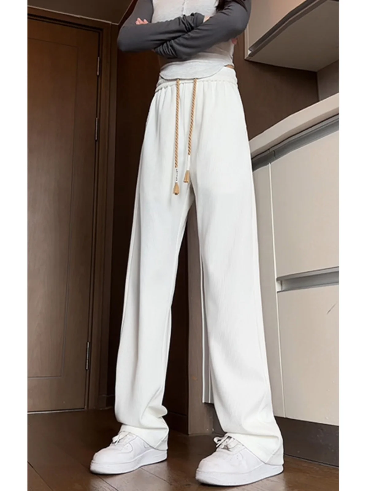 

Белые повседневные свободные мужские брюки в уличном стиле, осенне-зимние, прямого кроя, модные американские спортивные штаны для отдыха