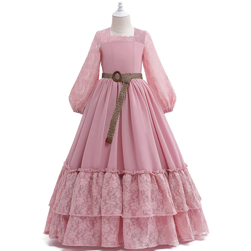 Europe and the United States new lace girl princess dress long flower child chiffon dress children's performance dress dress