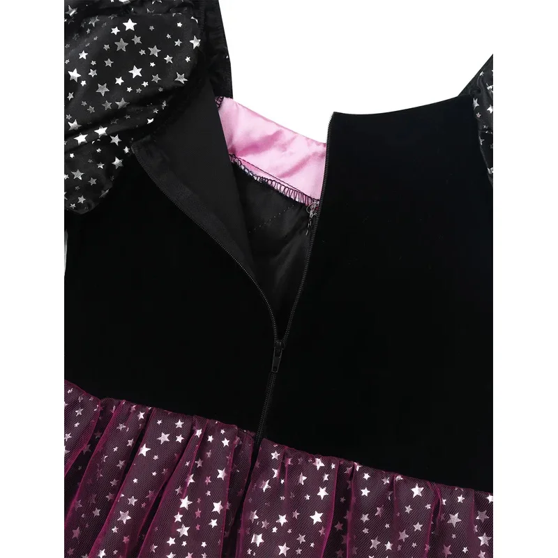 2025 fiesta festiva de Halloween chica Cosplay bruja rosa manga larga ropa bonita clásica + sombrero + palo mágico + bolsa de calabaza conjunto 1mn