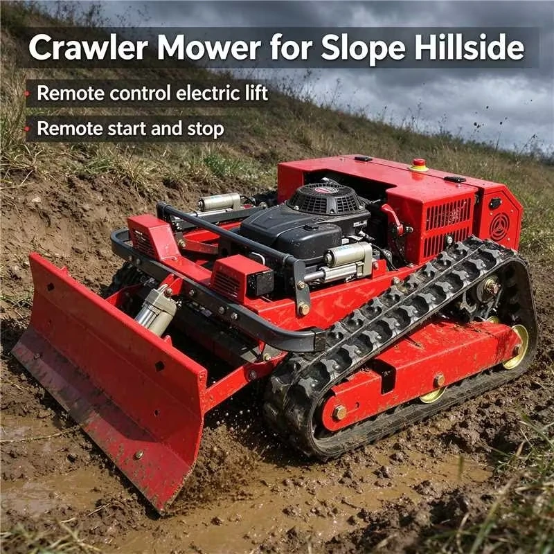 Customized Tracked Remote Control Brush Cutter RC Crawler Mower Electric Lift Remote Start Stop for Slope Garden Farm