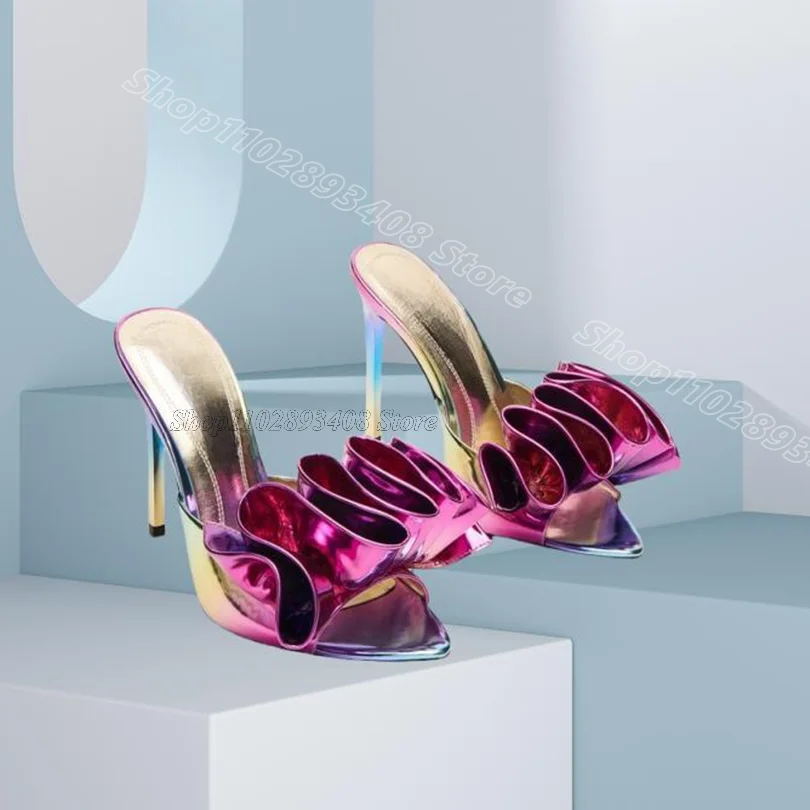 

Mixed Skip on Trim Slippers Open Toe Patent Leather British Style Summer Casual Party Women Slippers 2025 Zapatos Para Mujere