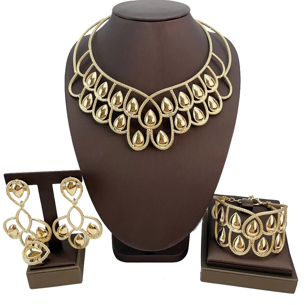 

Brazilian Simple Style Big Bold Necklace Luxury Quality African Bride Jewelry Set For Women Party Gifts FHK21649