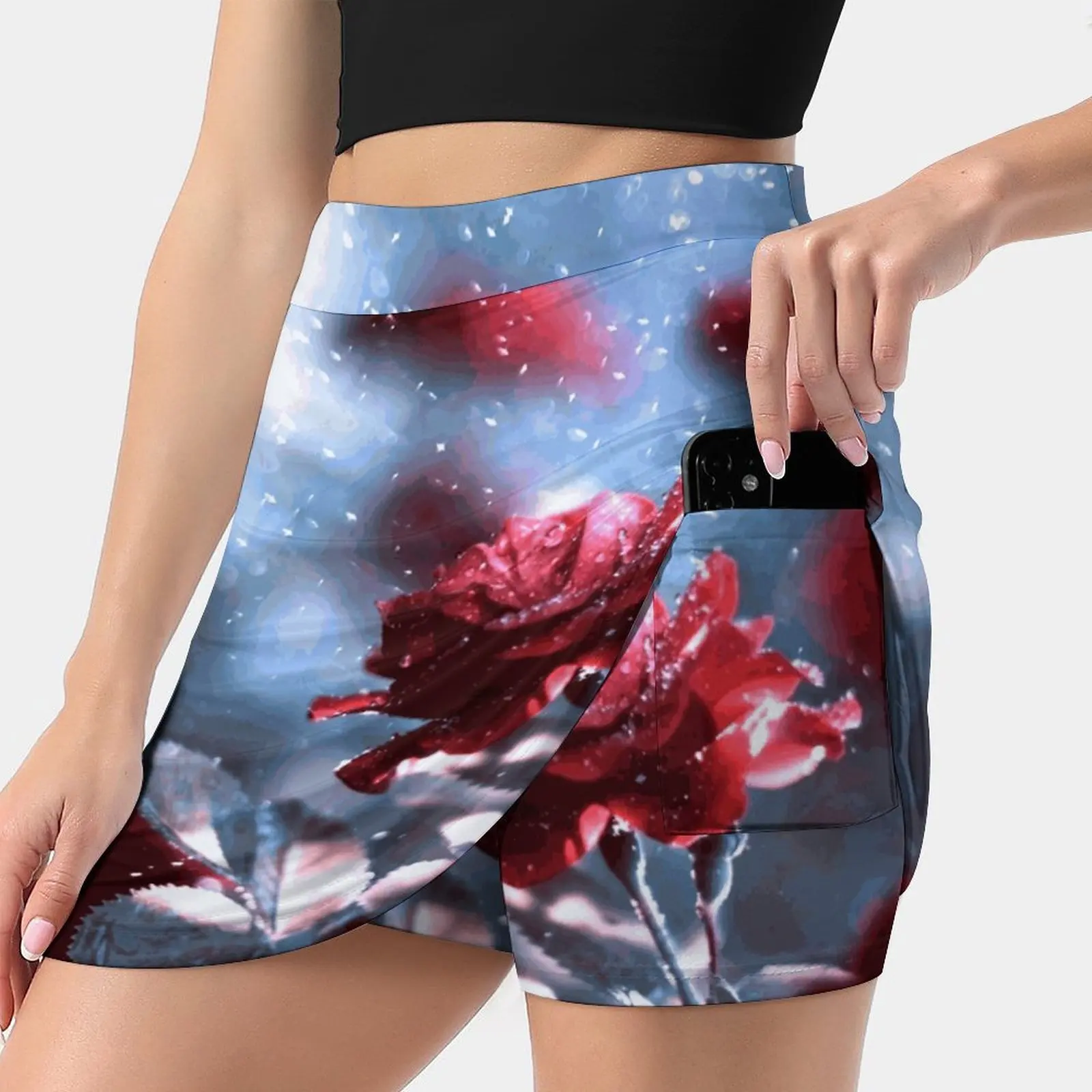 

Roses Women's skirt Sport Skort Skirt With Pocket Fashion Korean Style Skirt 4Xl Skirts Rose Nature Blue Red Flowers Roses Roze