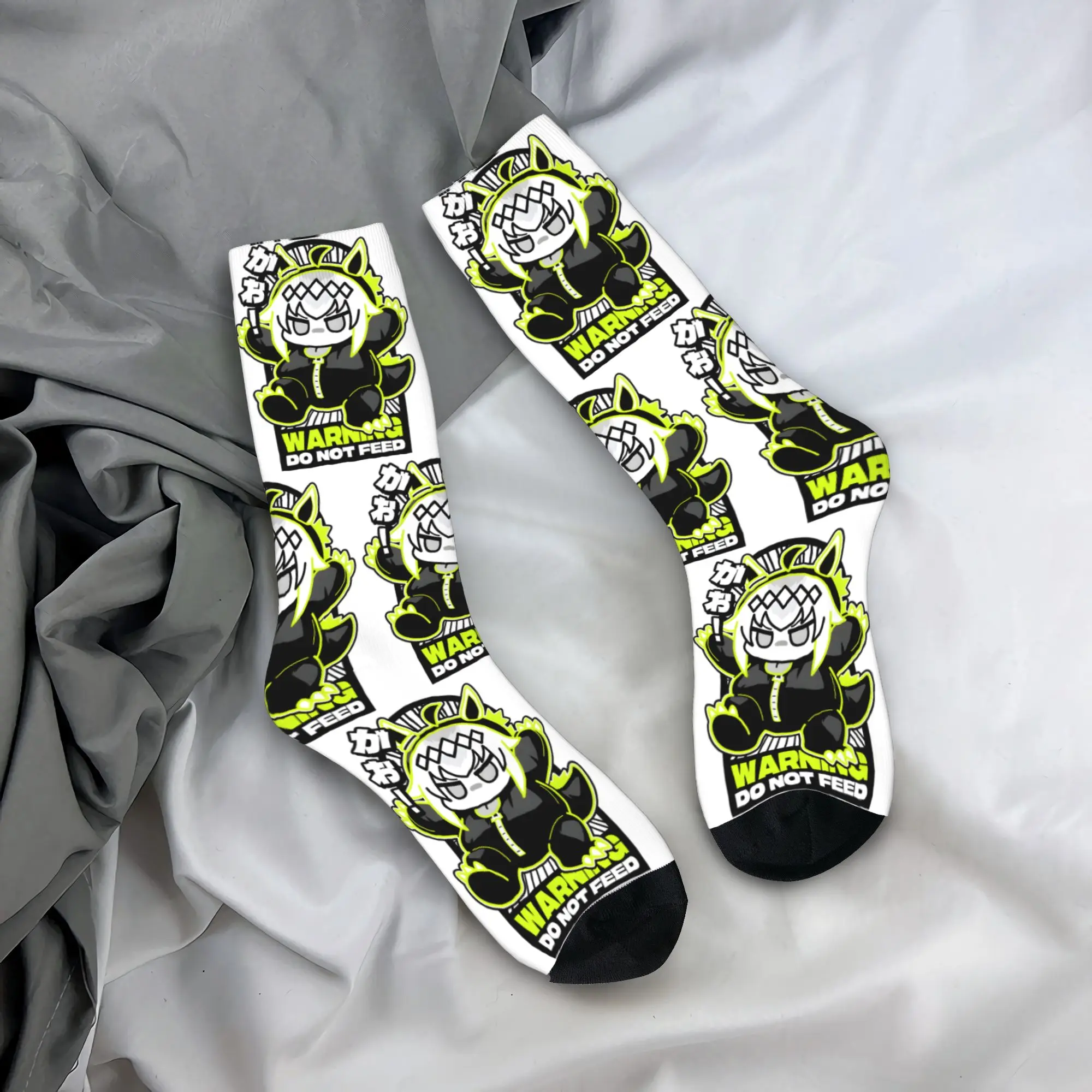 Oguri Cap Ogurizilla WARNING Chibi Fanmade Socks Men Women Funny UmaMusume Socks Harajuku Summer Autumn Middle Tube Socks Gifts