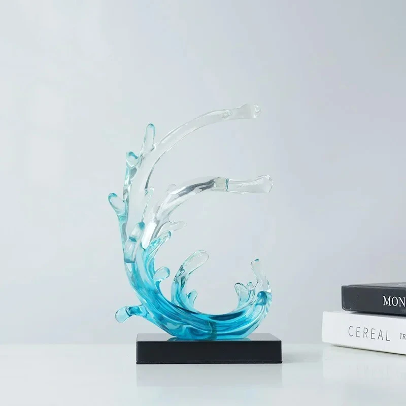

Blue Sea Waves Statue Desk Decoration Ornaments Creative Transparent Sea Wave Sculpture Resin Crafts Room Aesthetics Decor