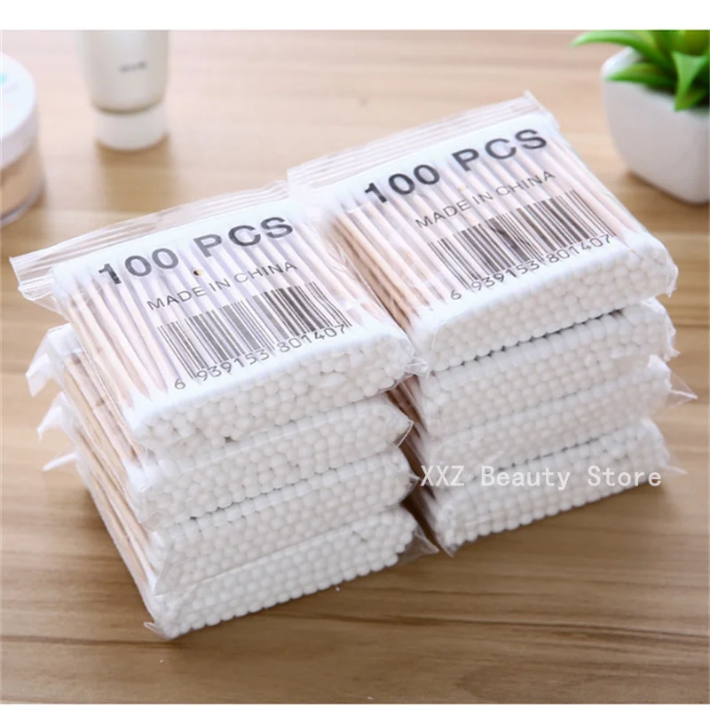 2000개 더블 헤드 목화 면봉 코 귀 청소 여성 메이크업 도구 립스틱 면봉 팁 스틱 건강 관리