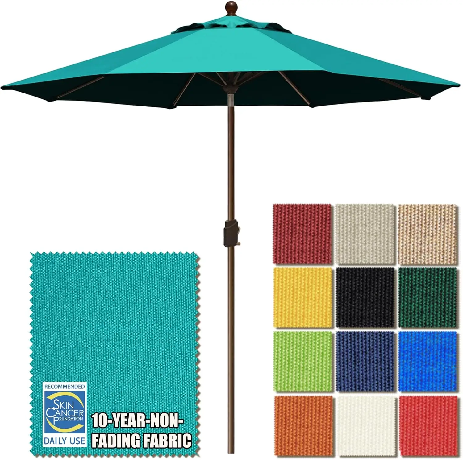 

10-Year Fade-Resistant 9ft Outdoor Patio Umbrella with Ventilation, Teal - Durable and Easy to Use