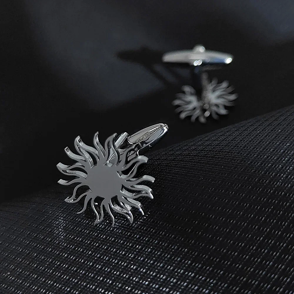 Fashion Cufflinks for Men Stainless Steel Jewelry Sun Pattern Shirt Suit Buttons Accessories Wedding Groomsman Father's Day Gift