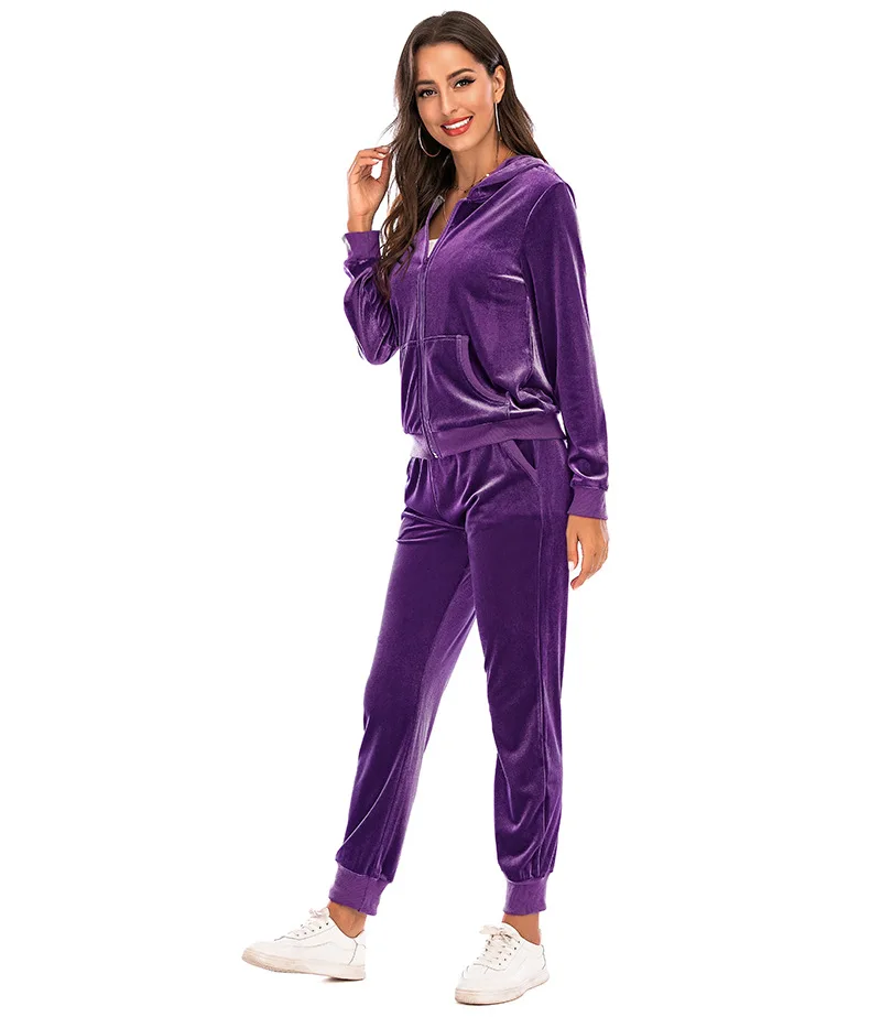 Survêtement en velours pour femme, ensembles de pantalons de jogging, sweat à capuche de luxe, sweat à capuche sportif imbibé, automne, hiver, 2