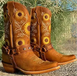 Ricamo stivali da Cowboy per le donne stivali autunnali Westerm stivali retrò stivaletti da donna scarpe da donna Botas Mujer