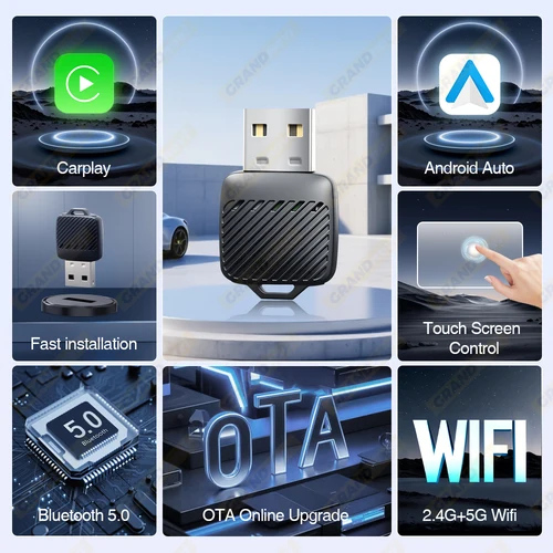 Imagen 2 del producto Mini adaptador inalámbrico CarPlay Android Auto 2 en 1 con cable a 5GHz WiFi5 adecuado para coches CarPlay/Android Auto con cable original al 98%