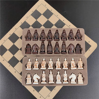 Terra-cotta retro deliberately made old trumpet chess pieces leather chess board 28 cm (11 in) handmade figure game