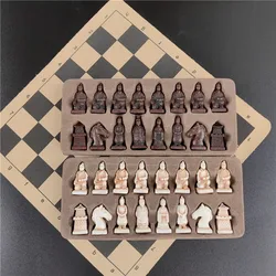 Terra-cotta retro deliberately made old trumpet chess pieces leather chess board 28 cm (11 in) handmade figure game