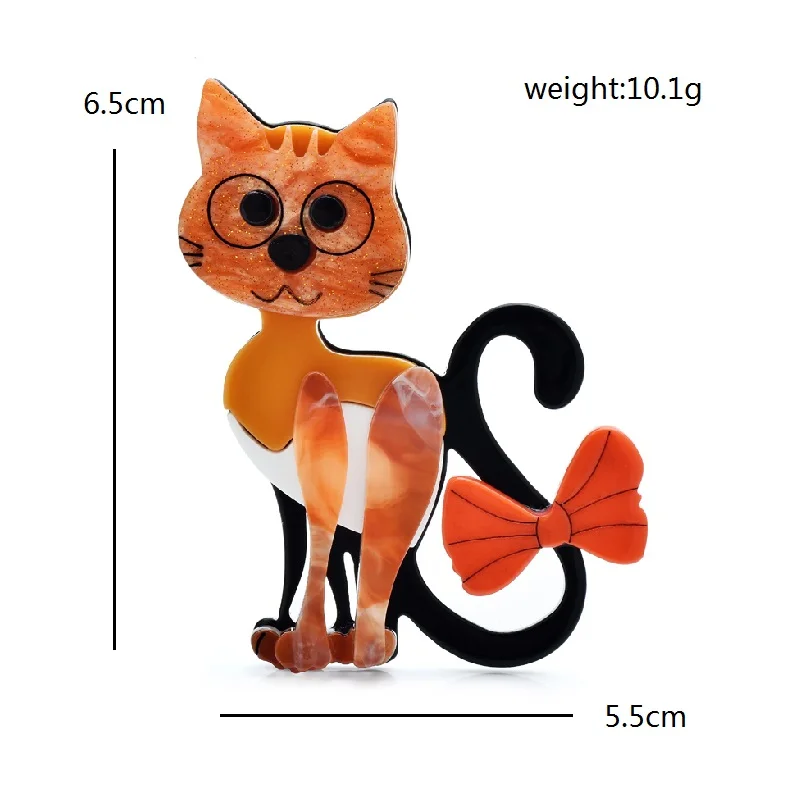 Wuli&baby Acrylic Big Eyes Cat Brooches For Women Unisex 3-color Wear Bowknot Tail Pets Animal Party Casual Brooch Pins Gifts