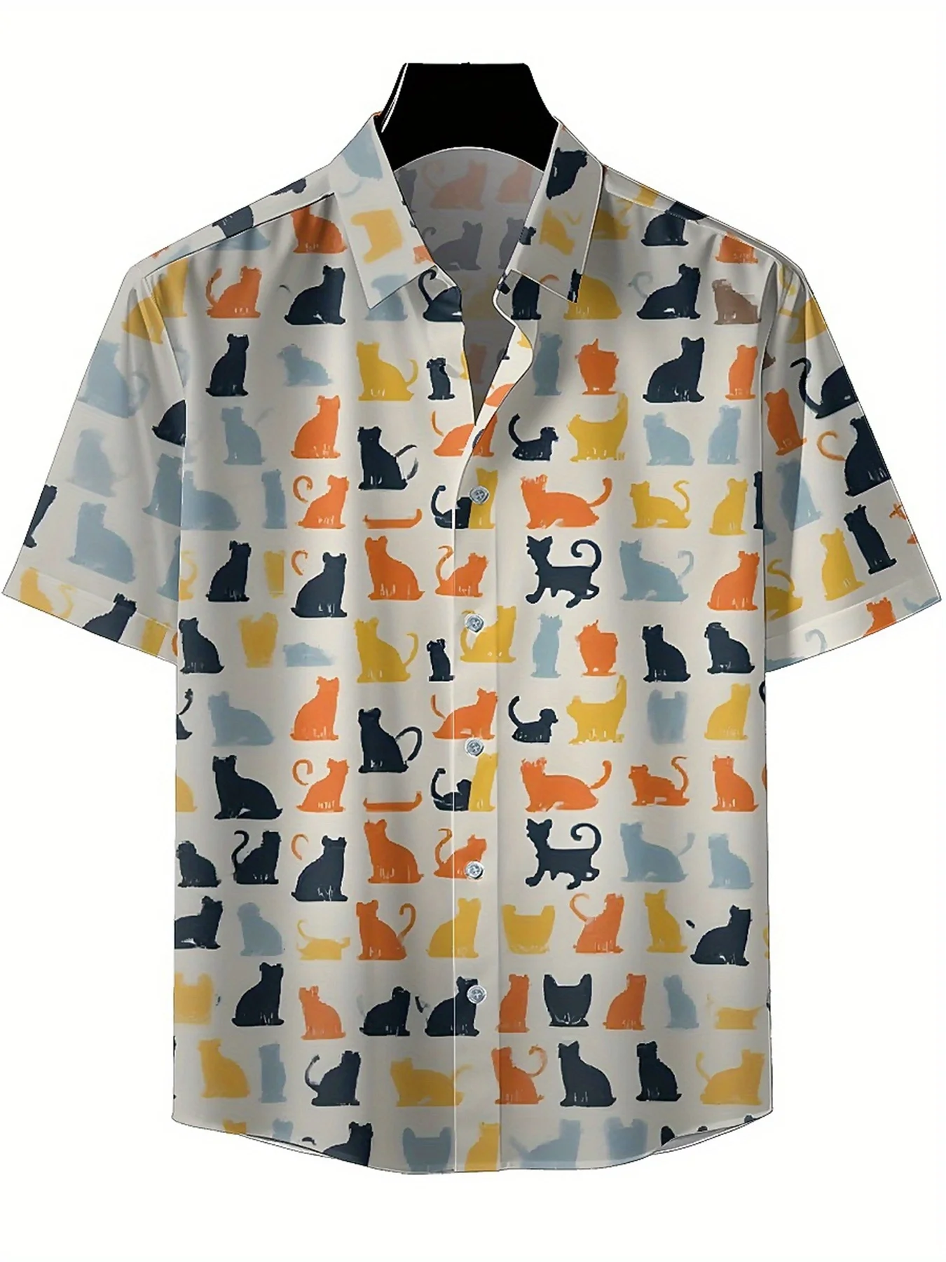 Kemeja Hawaii Ukuran Besar Pria Pola Kartun Kucing, Atasan Fashion Musim Panas Baru, Pakaian Jalanan Hip Hop