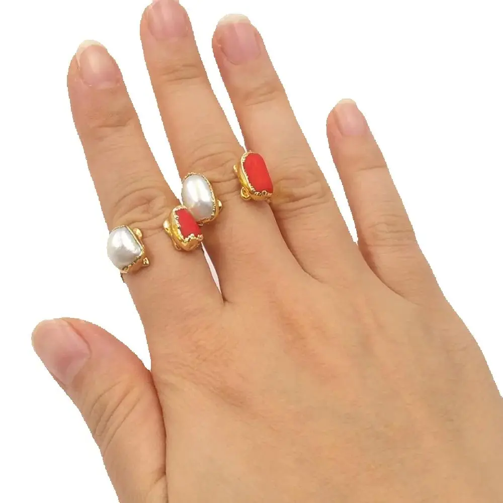 

MPR010 оптовая цена женское ювелирное кольцо двойной шарм-манжета золото гальванический жемчуг и красный коралл материал для подарка