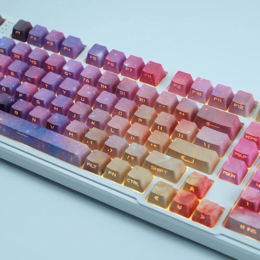 

1 Set Starry Sky Universe Key Caps PBT Dye Sub Galaxy Side Printed Backlit Keycaps OEM Profile Transparent Keycap For MX Switch