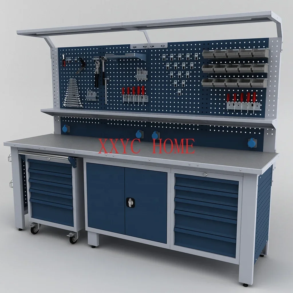 New Hot Selling Professional Metal Heavy Duty Steel Workbench Garage Workshop Storage Systems Tool Cabinets With Tool Trolley