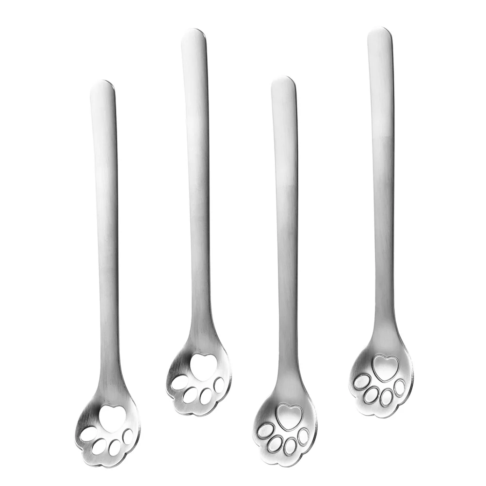 

4Pcs Cat-Paw Honey Spoons Premium Stainless Steel Mixing Spoons for Coffee Tea Iced Drinks Curving Handle Design