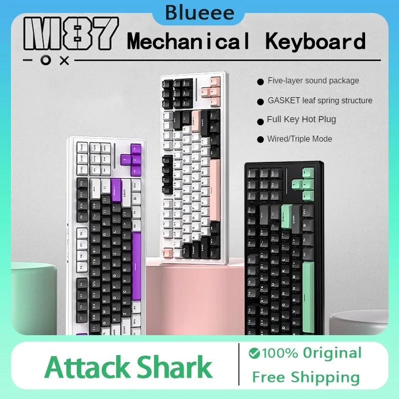 

Attack Shark M87 Mechanical Keyboard Three Mode Wireless Bluetooth RGB Hot Swap Gasket Customized Gaming Office Keyboard