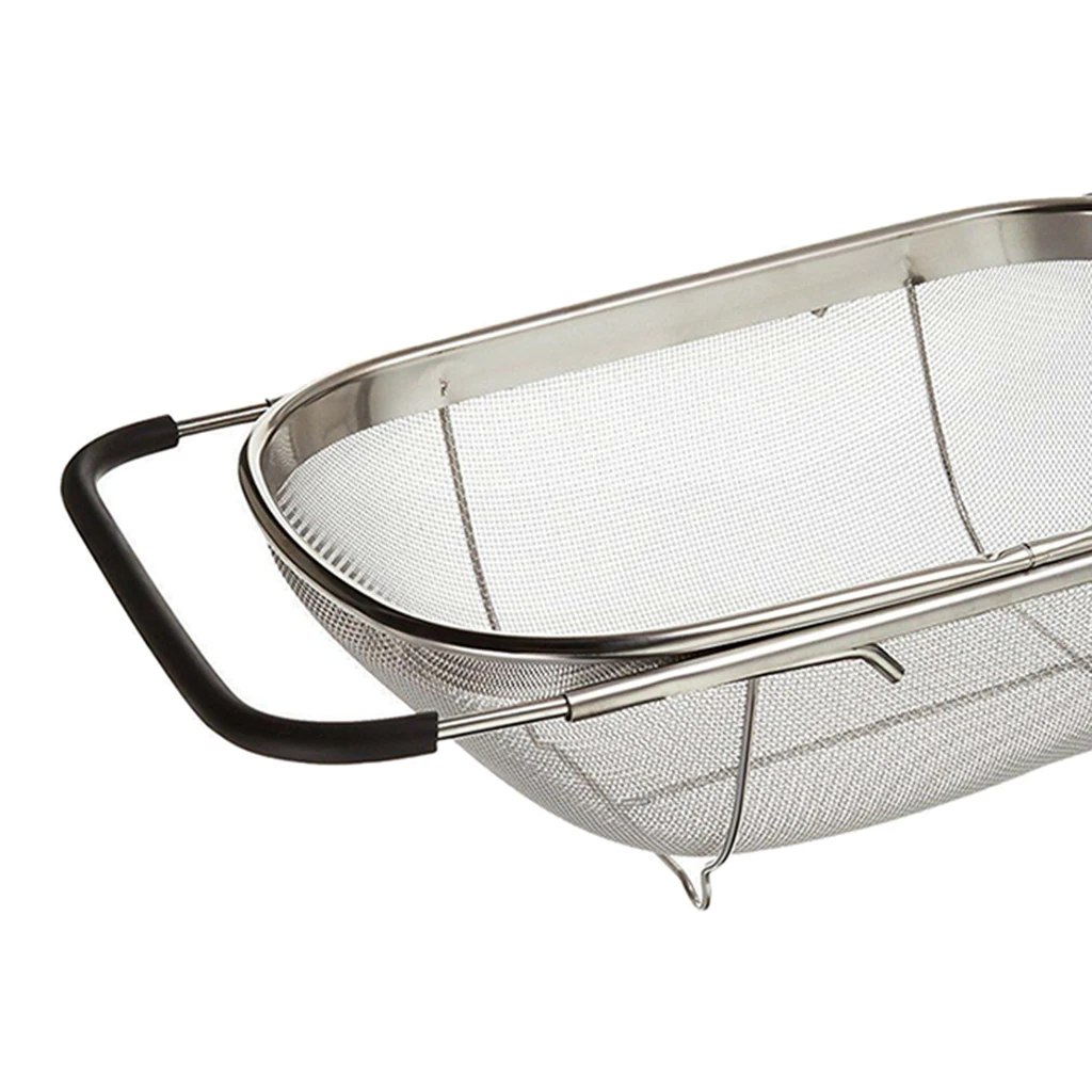 Kitchen Sink Adjustable Stainless Steel Strainer Basket over Sink Colander for Fruits and Pasta Rinsing