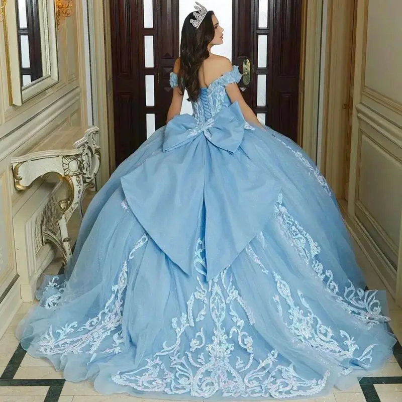 Customized Quinceanera Dresses Sleeveless Ball Gown Bow With Cape Applique Bead Flowers Sweet 16 Dress Lace-up Vestido