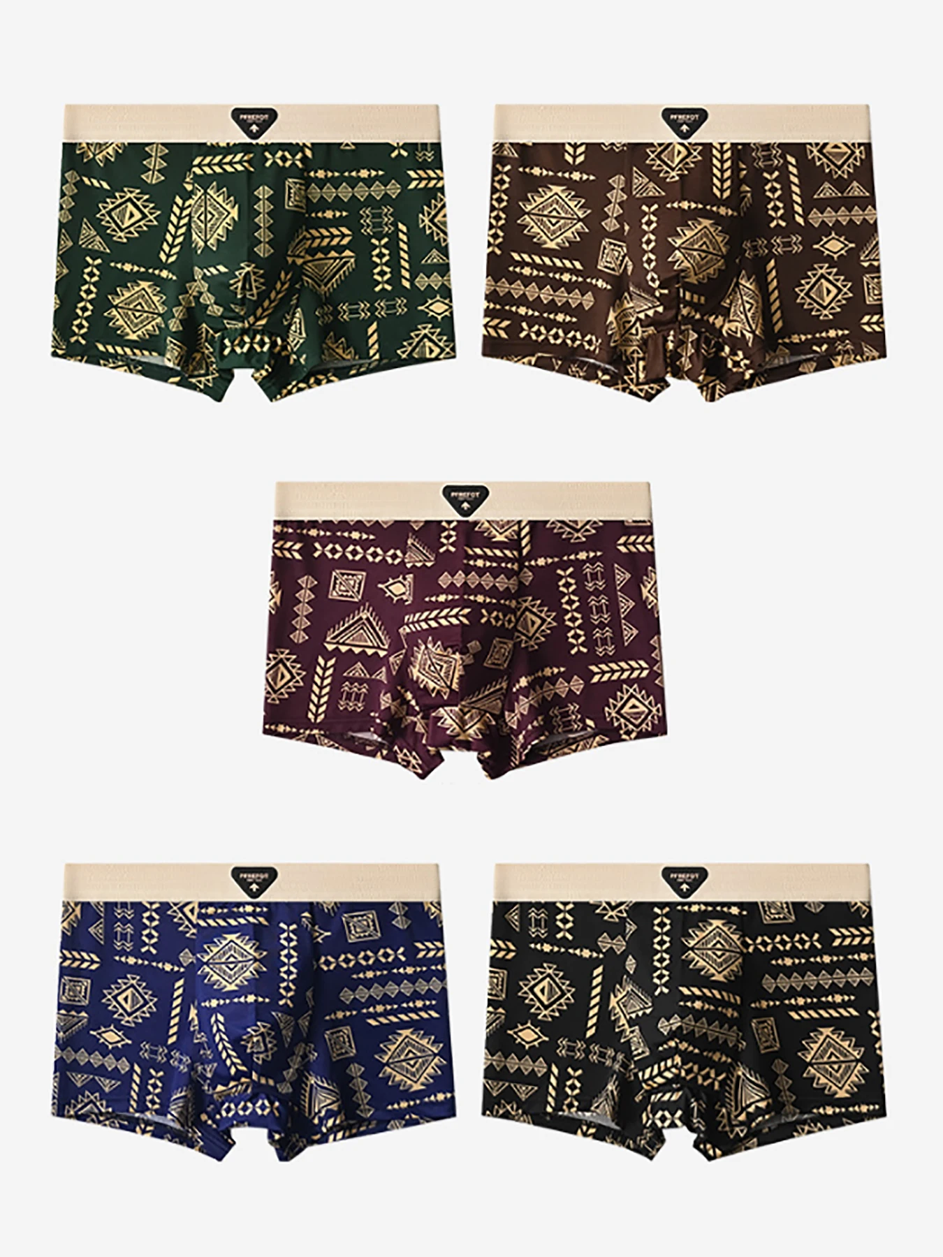 

Men's Boxer Briefs 5-Pack: Retro Ethnic Geometric Print Soft Underwear