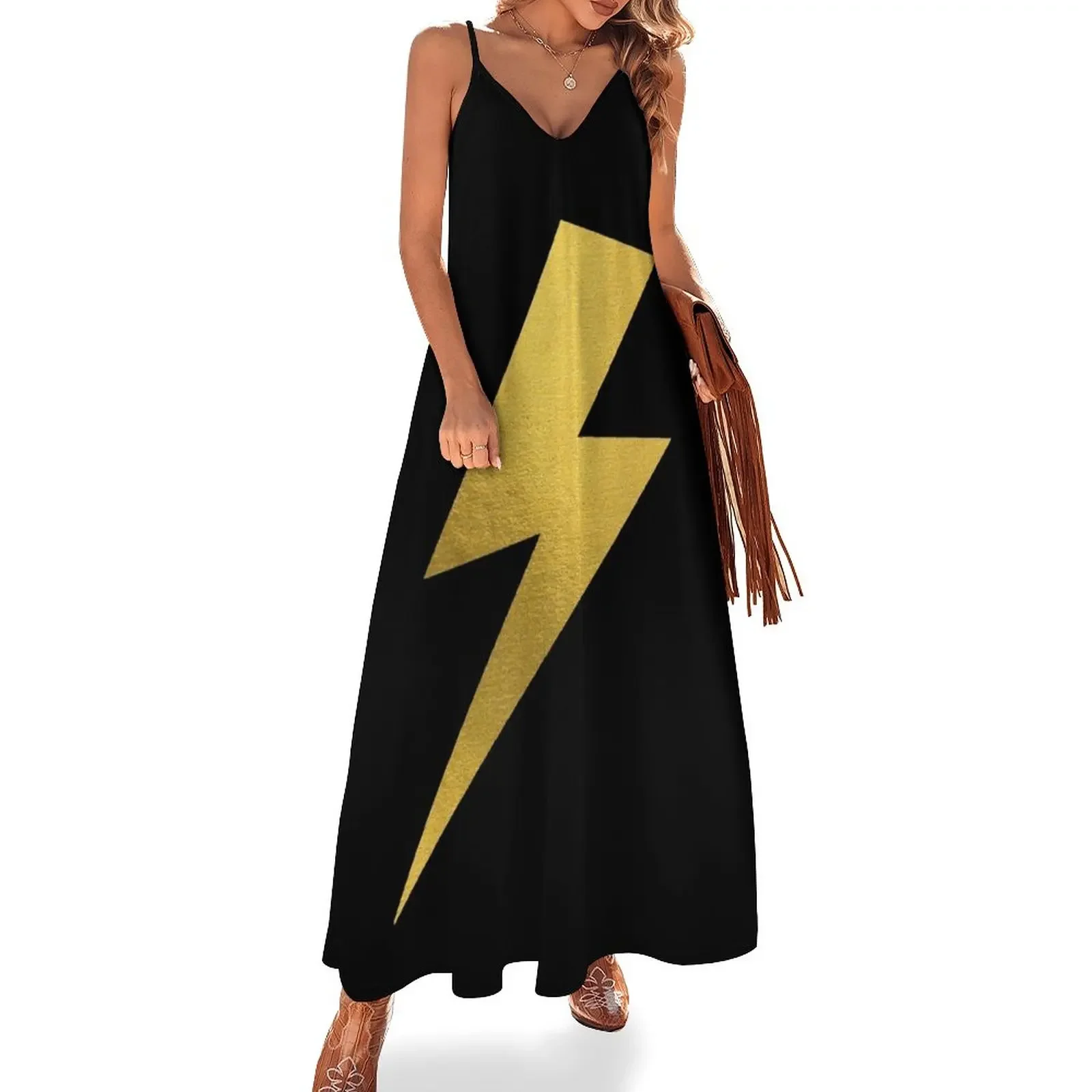 

Gold Lightning Bolt - Gold Foil Sleeveless Dress long sleeve dresses dresses korean style sensual sexy dress for women